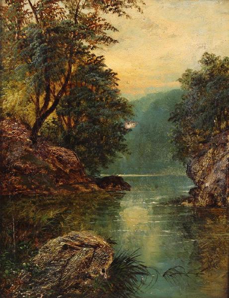 Utydelig signert, landskap. Maleri.