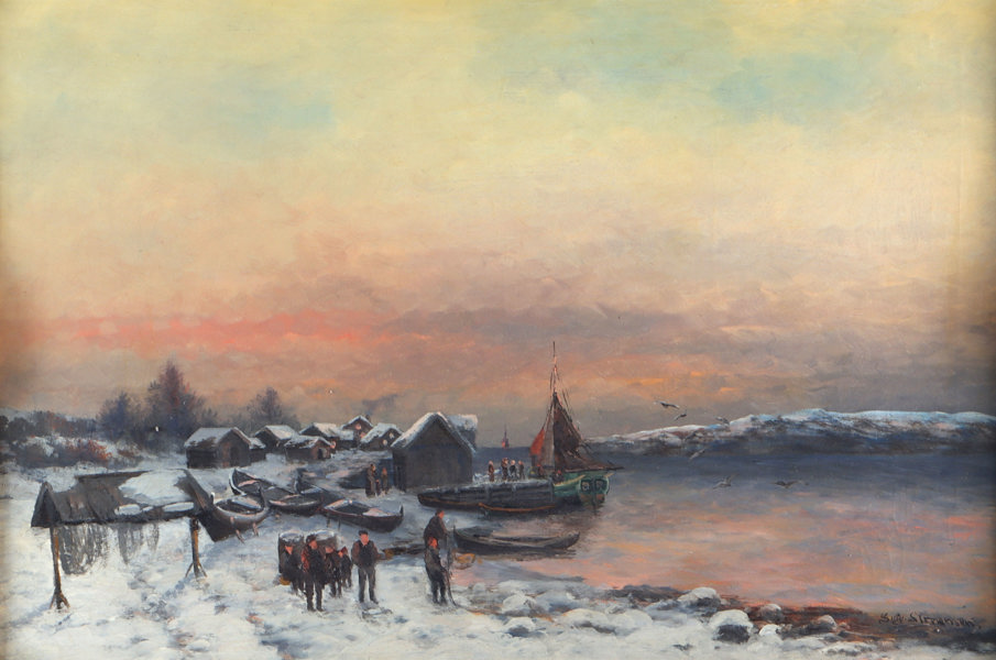 Sigvart Simensen, kystmiljø. Maleri.