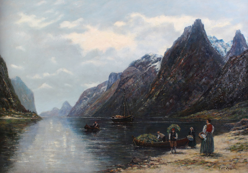 Utydelig signert, fjord. Maleri.