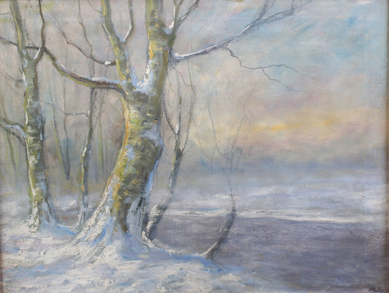 Monogramert, landskap. Maleri.