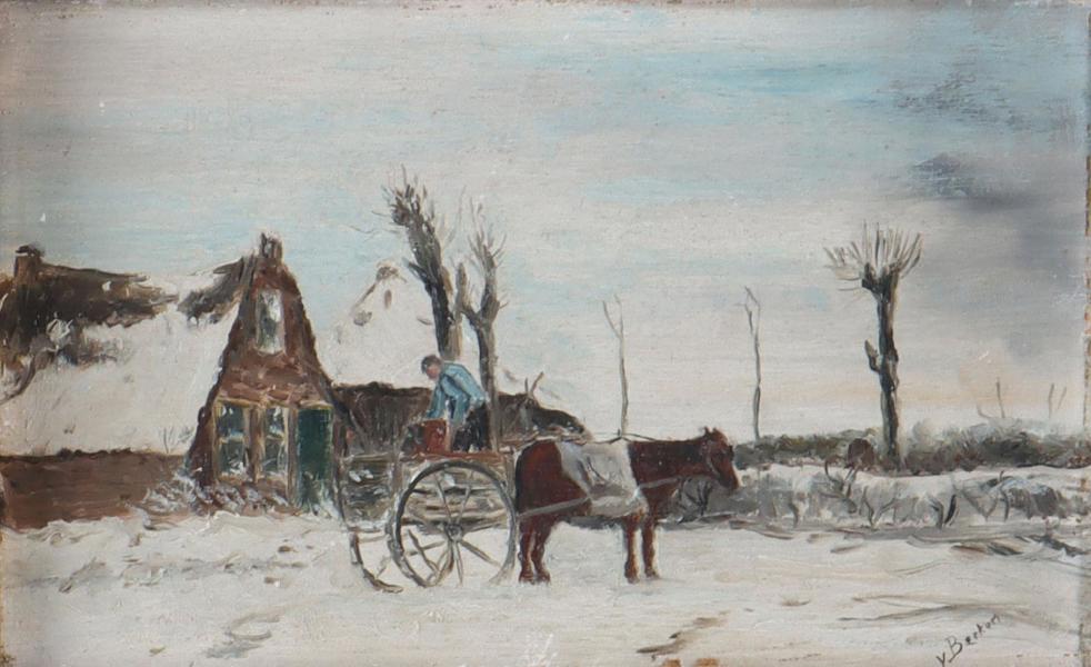 V. Berkum, vinterlandskap. Maleri