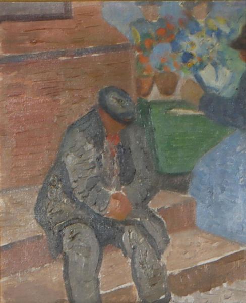 Ch. W. Strøm, ventende mann. Maleri