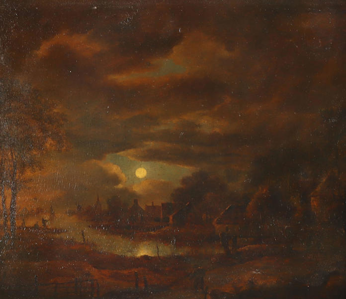 Aert I Van Der Neer stil, måneskinn. Maleri