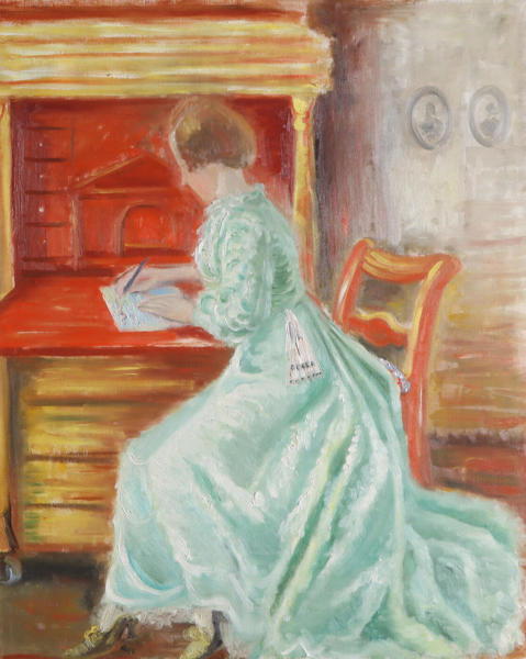 Usignert, kvinne. Maleri.