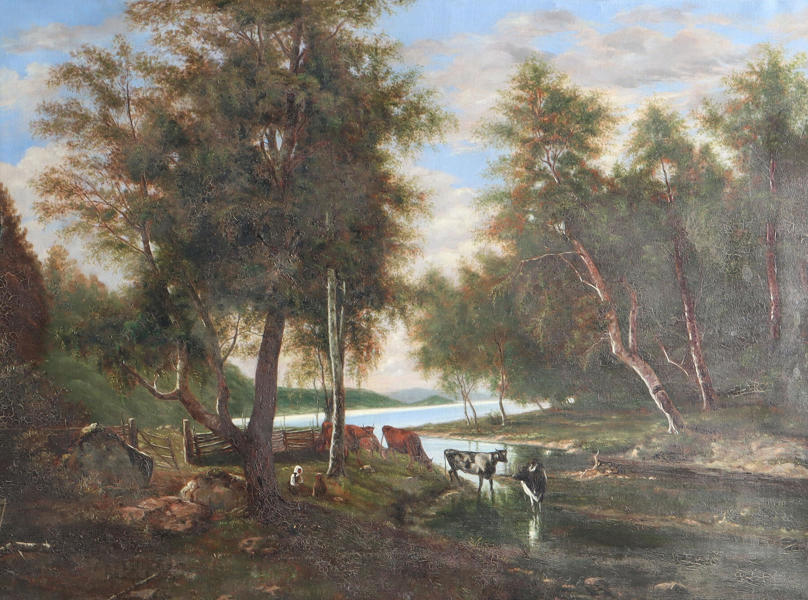 Monogramert, landskap. Maleri.