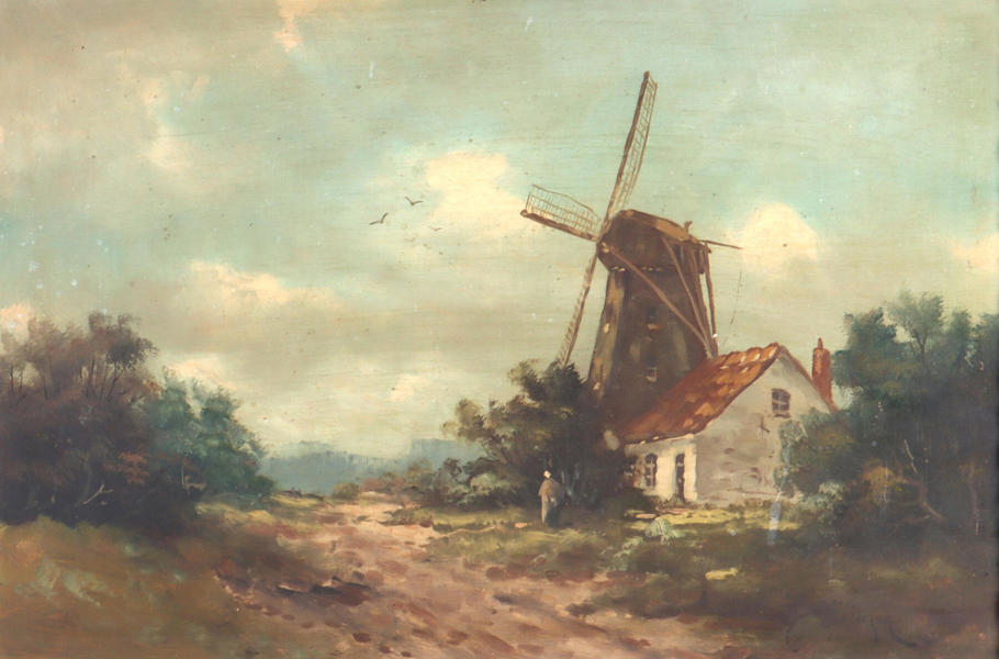 Utydelig signert, landskap. Maleri.