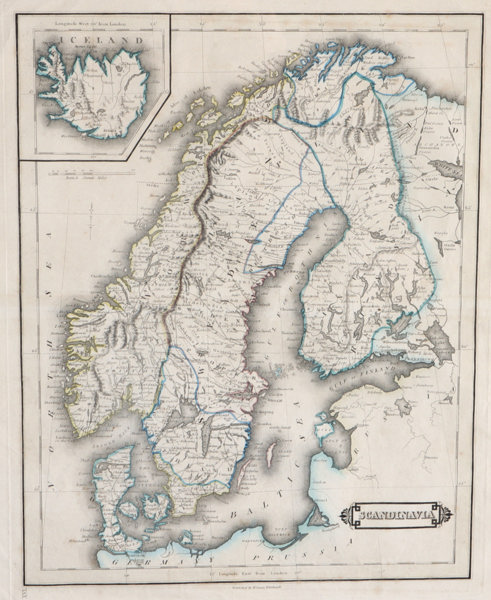 Håndkolorert kart, W. Lizar. Scandinavia