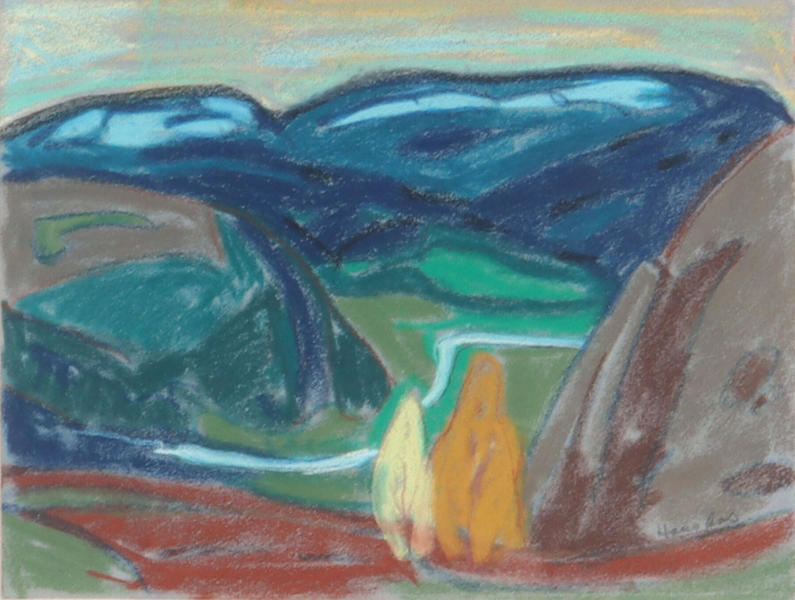 Hans Aas, landskap. Pastell.