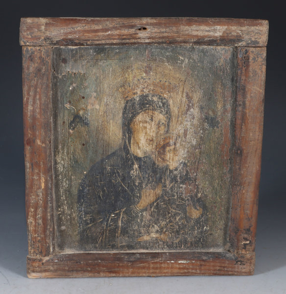 Madonna og barnet, malt på treplate.