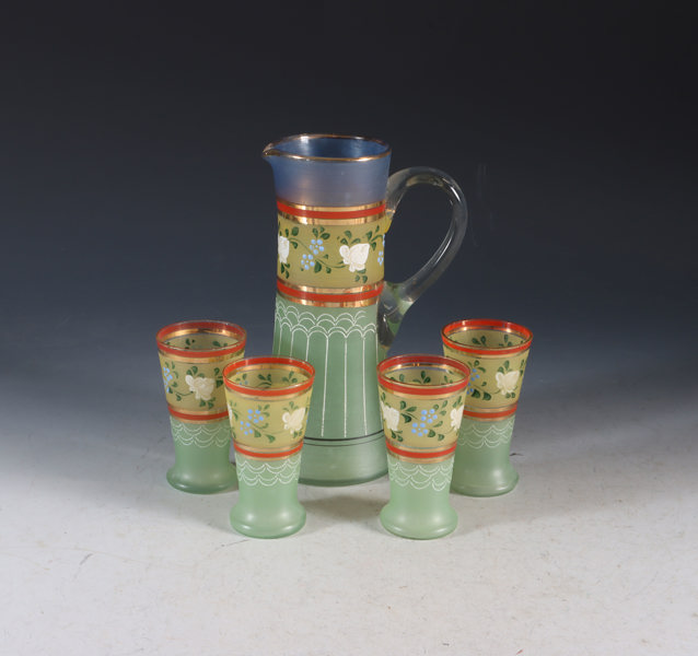 Mugge og 4 glass, glass.