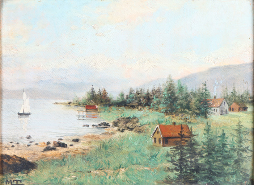 Monogramert, landskap. Maleri.