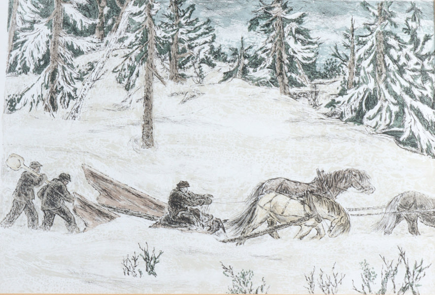 Harald Kihle, snøplogen. Litografi.