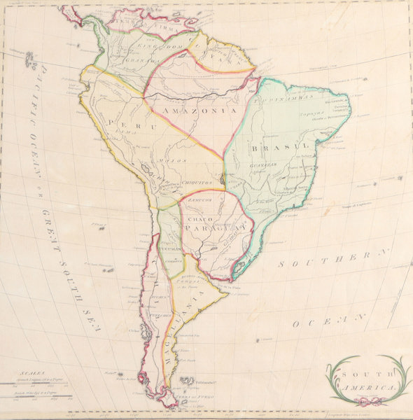 Kart, Sør-Amerika 1783.