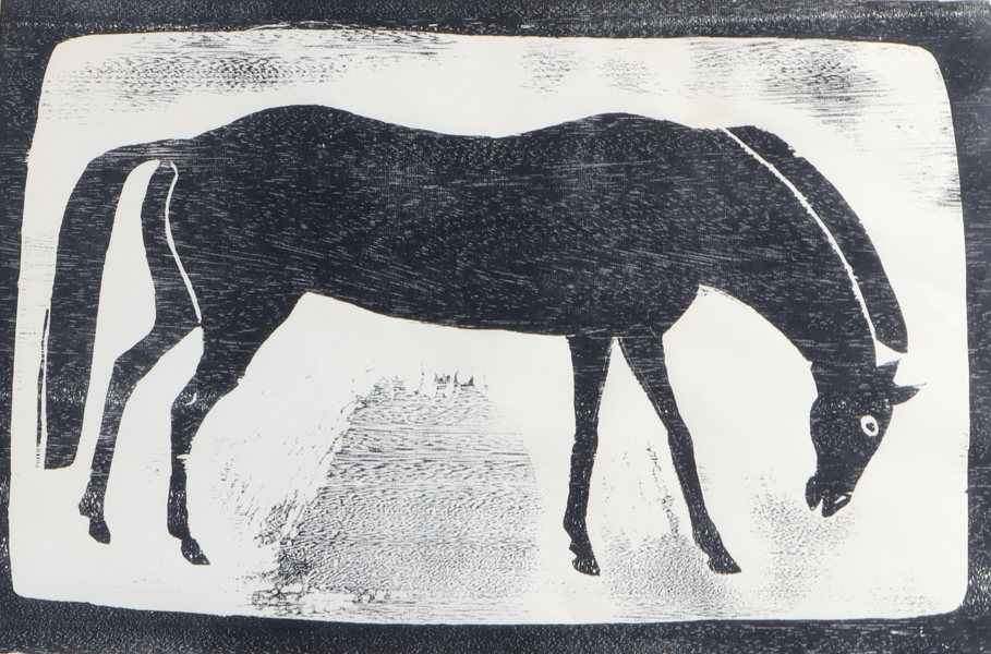 Ørnulf Bast, hest. Tresnitt.