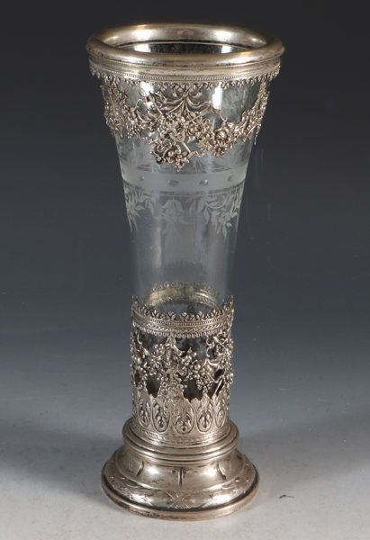 Vase i glass og metall, 18/1900 t.