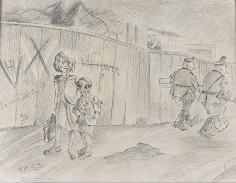 Utydelig signert, tegning 1945.