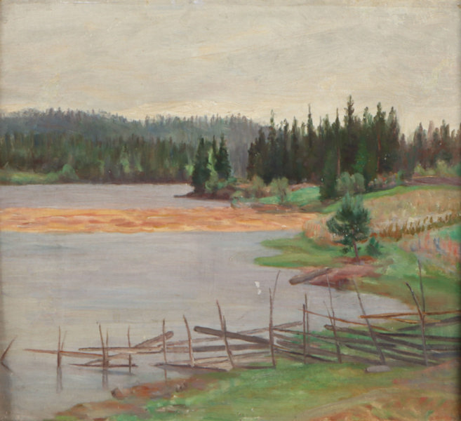 Usignert, landskap. Maleri.