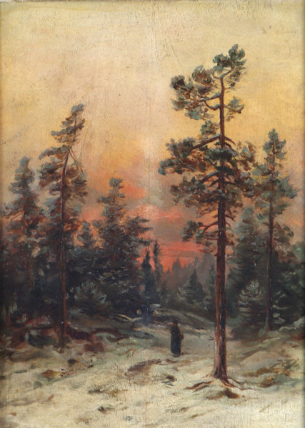Philip Barlag, landskap med kone. Maleri.