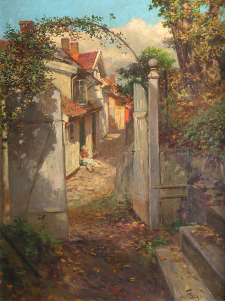 Wilhelm Peters, gate med pike. Maleri.