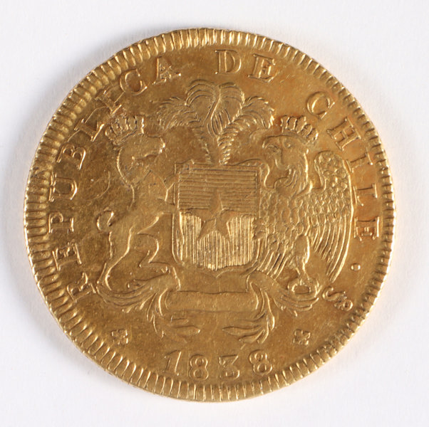 Mynt i gull, 8 escudos - Chile 1838.