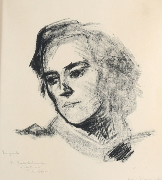 Henrik Sørensen, kvinne. Litografi.