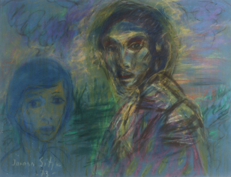 Joronn Sitje, to mennesker. Pastell.