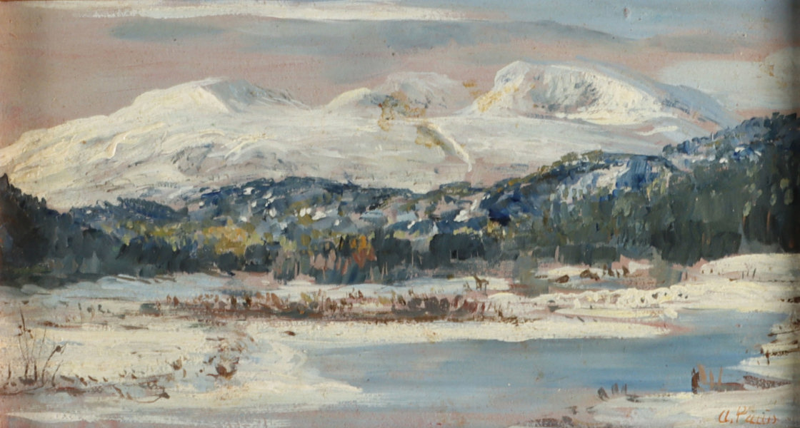 Arne Paus, vinterlandskap. Maleri.