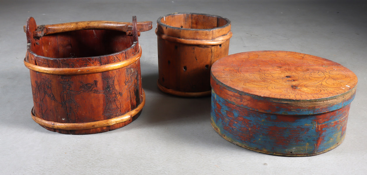 Ask, sil og bøtte i tre. 1800 t.