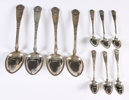 4 skjeer og 6 teskjeer i sølv. Dovre