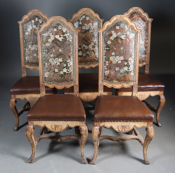 5 stoler med gyldenlær, 1700 t.