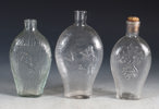 3 løve/jaktflasker i glass, 18/1900 t.