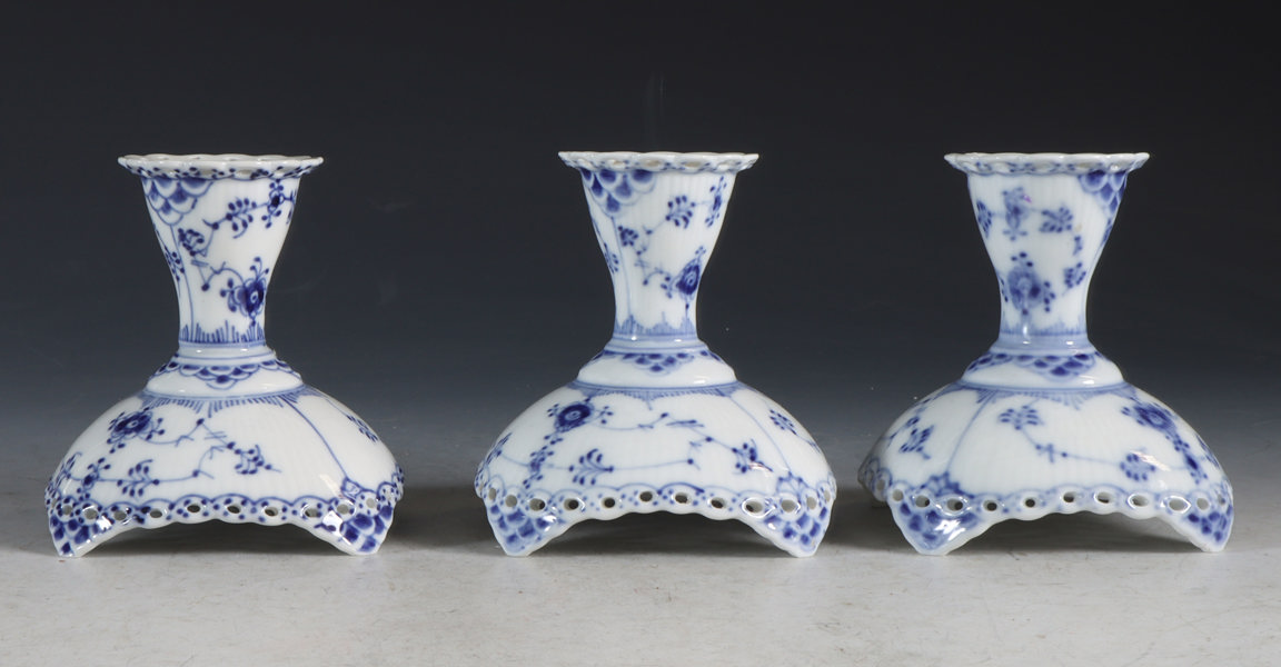 3 lysestaker, Musselmalt Kngl. Dansk.