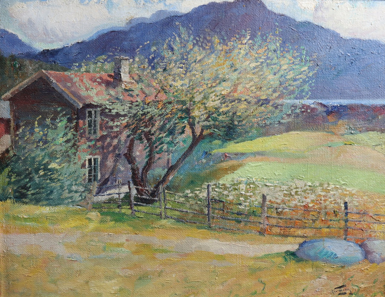 Thomas Frang, gårdshus. Maleri