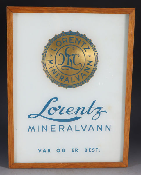Skilt i glass, Lorentz Mineralvann.