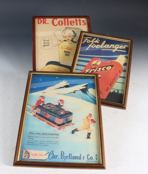 3 små reklameplakater.