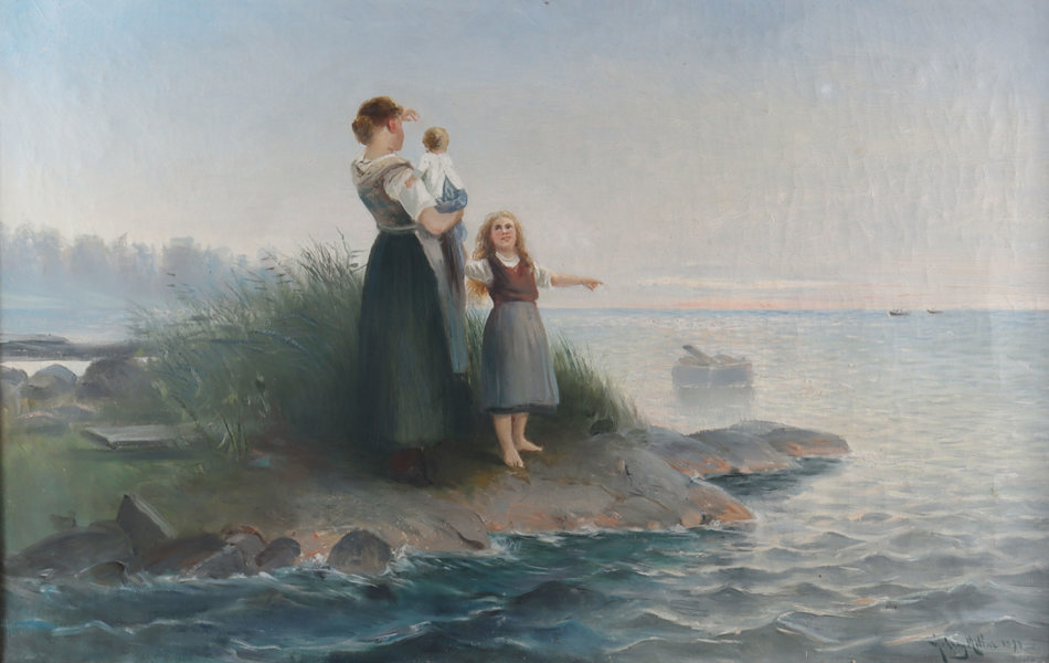 Utydelig signert, kyst. Maleri.