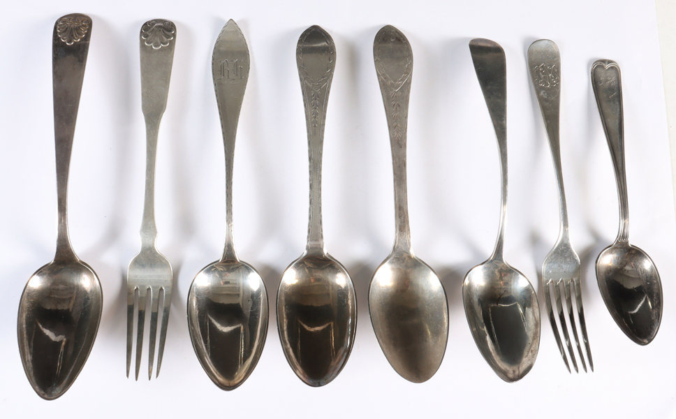 8 deler bestikk i sølv, 1800 og 1900 t.