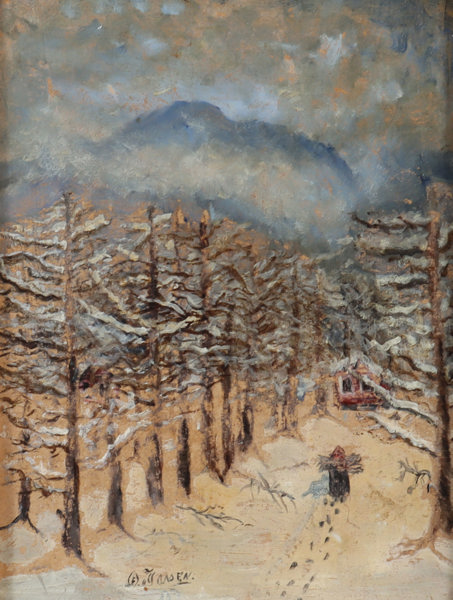 Utydelig signert, vinter. Maleri.