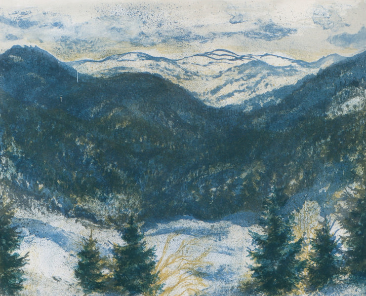 Reidar Fritzvold, landskap. Litografi.