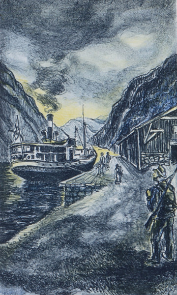 Reidar Fritzvold, Bjønneskyttaren. Litografi.