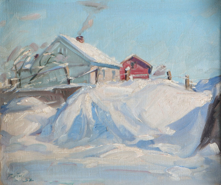 Utydelig signert, vinter. Maleri.