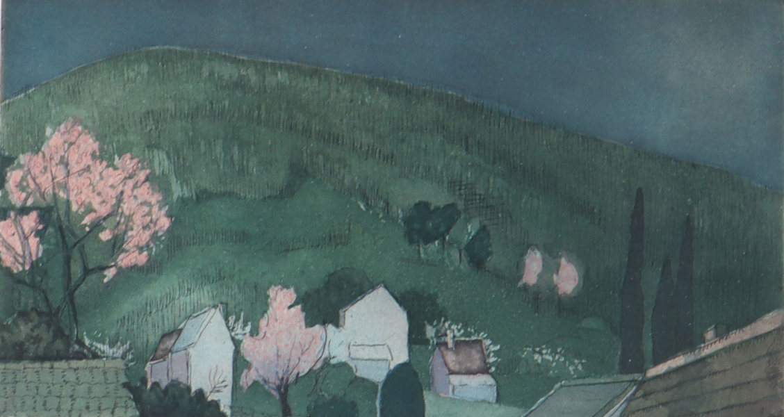 Ferdinand Finne, frukttrær. Etsning.