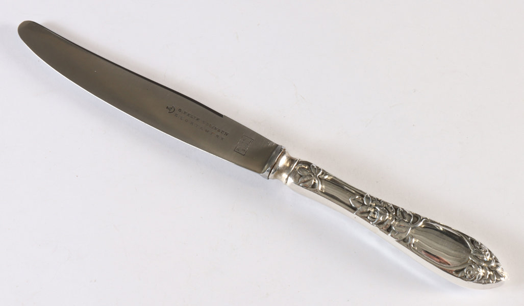 6 kniver i sølv, Opphøyet Rose.