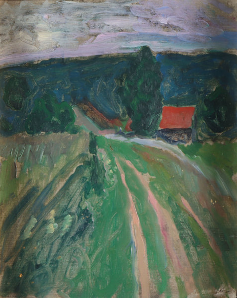 Utydelig signert, landskap. Maleri.