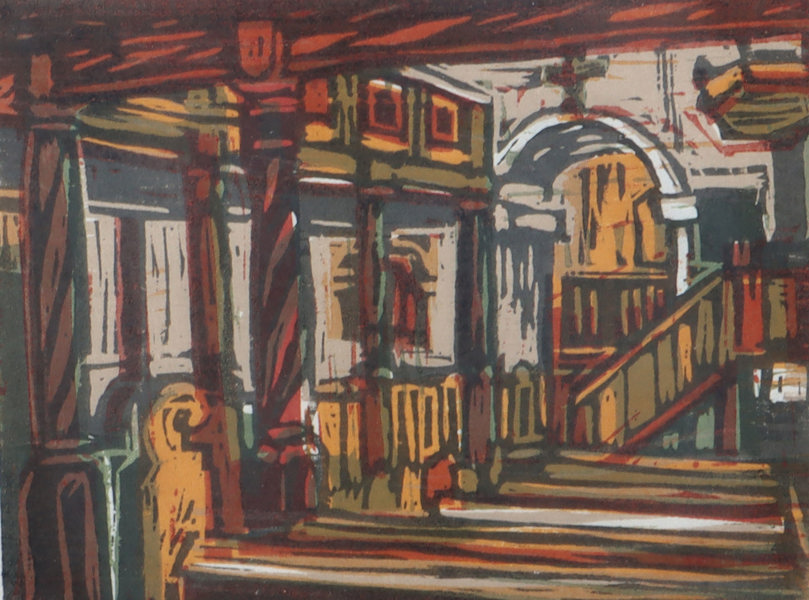 Erlend Grøstad, kirke. Tresnitt.