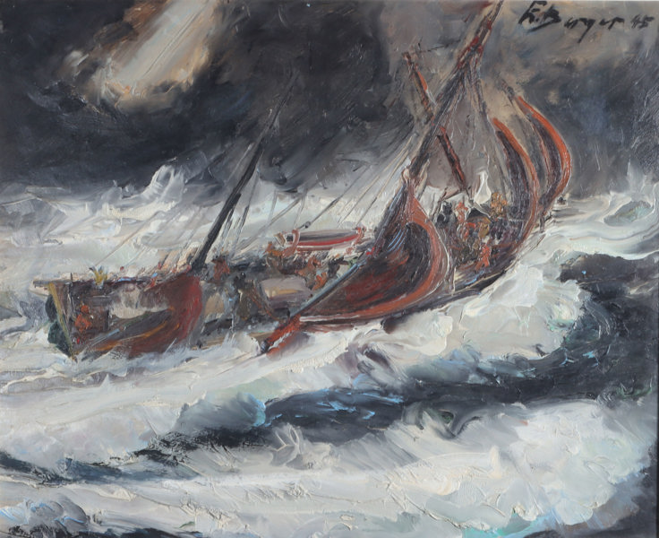 Einar Berger, seilskip. Maleri.