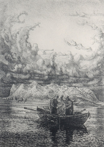 Karl Erik Harr, fiskere. Litografi.