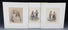 3 akvareller med bunader, 1800 t.