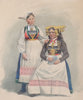 3 akvareller med bunader, 1800 t.