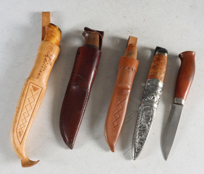 4 slirekniver og kniv.